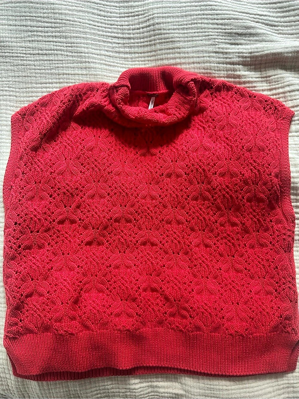 Free People Edith Sweater Vest Red Textured Turtleneck